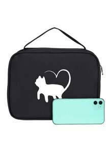 1 pieza Bolsa de mano negra con patrón de dibujos animados moderno y sencillo, Bolsa de almacenamiento de Biblia y funda protectora multifuncional para libros adecuada para el uso diario de estudiantes - Negro - Ver 4