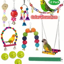 Ensemble de jouets pour oiseaux Ensemble de jouets à mâcher pour perroquets Balançoire Suspension Station Pont Jouet Combinaison Ensemble Jouets Accessoires de Cage pour Oiseaux en Bois Durables Perchoir pour Perroquets Jouet à Balançoire Oiseaux Perles colorées Fournitures pour Oiseaux Cloches Jouets Balançoires Suspendues pour Cage