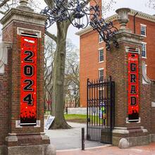 2024畢業典禮室內外牆派對裝飾用1對毕业季门帘，聚酯纖維門帘，學士鋪墊畢業典禮裝飾，畢業典禮派對裝飾，室內和室外牆壁派對用品。 - 紅色 - 查看 3