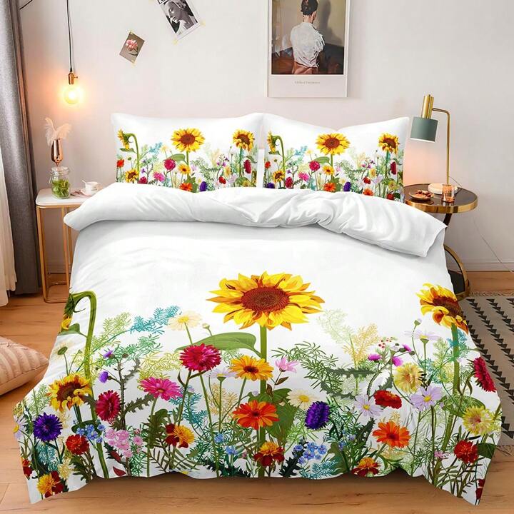 クイーン寝具セットハイビスカスヤシ柄