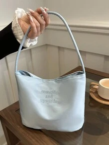 Bolso de hombro de moda para mujer, bolso cruzado de nylon con estampado de letras - Azul - Ver 3