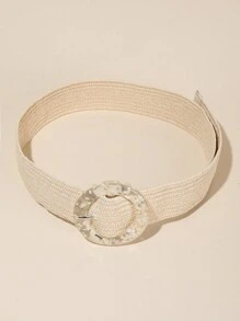 1pc Women's Elastic Woven Wide Bohemian Style Round Buckle Faux Fur Belt Summer, School Fall, Autumn, Halloween - A - View 7