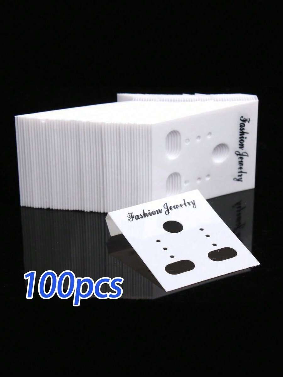 100pcs Plastic Earring Display Cards, Jewelry Storage Cards For Earrings & Ear Studs, Accessory Diy (Earrings Not Included, Only Cards) - White - View 1