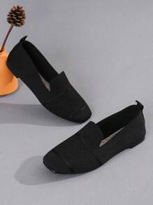 Mocasines planos tejidos para mujer, cómodos, de punta cuadrada, de slip-on, transpirables, zapatos de mamá para primavera y otoño, día de San Valentín