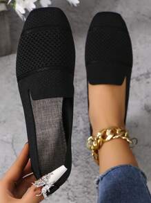 Mocasines planos tejidos para mujer, cómodos, de punta cuadrada, de slip-on, transpirables, zapatos de mamá para primavera y otoño, día de San Valentín