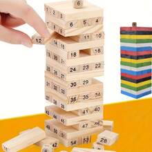 1pc Creative Pine Wood Digit Building Blocks 54pcs, Wooden Color Stress Relief Wooden Toy, Wooden Tower Stacking Game, Flip And Roll Game, Birthday Gift [Random Delivery]