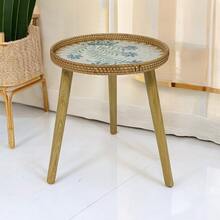 Nordic Style Woven Rattan Shell Decoration Round Side Table For Sofa / Small Coffee Table - Multicolor - View 2