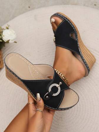 Women's Bohemian Style Fashion Sandals, Slip-On Beaded Decorated Casual Flat Shoes For Holiday Beach, Comfortable Thick-Sole Wedge Slide Sandals With Soft Cushion, Yellow High Heels, Blue High Heels, Brown Sandals