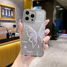 Glitter Star, Alphabet, And Butterfly Pattern Plating Soft Phone Case Compatible With Xiaomi POCO Redmi, Fashionable Multi-Color Sparkling Soft Silicone Protective Cover For Girls, Anti-Drop Shockproof Case - Electroplated Glitter Black + Painted Stars and Butterflies - View 6