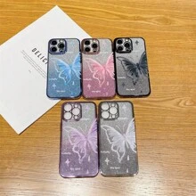 Glitter Star, Alphabet, And Butterfly Pattern Plating Soft Phone Case Compatible With Xiaomi POCO Redmi, Fashionable Multi-Color Sparkling Soft Silicone Protective Cover For Girls, Anti-Drop Shockproof Case - Electroplated Glitter Black + Painted Stars and Butterflies - View 10