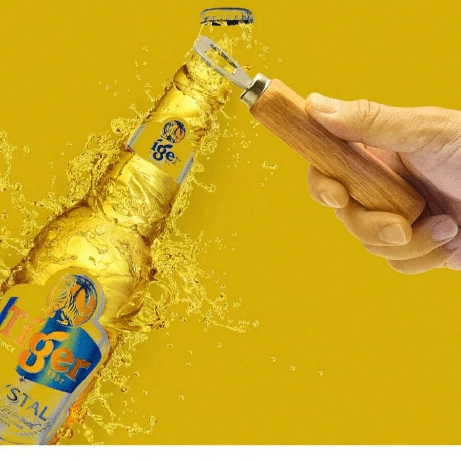 1入組瓶開器，木柄啤酒開瓶器，酒吧和餐廳工具 - 黃色 - 查看 1