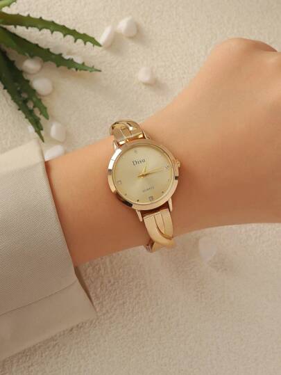 DISU Goud Stainless Steel Strap Ladies Watch, Classic Versatile Rhinestone Quartz Life As Students Returning To School view 3