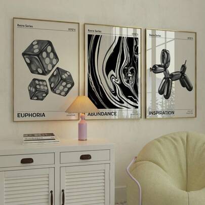 3 件套，时尚墙面艺术，学院风海报印刷品，现代抽象帆布家居装饰，客厅装饰画，16x24 英寸无框