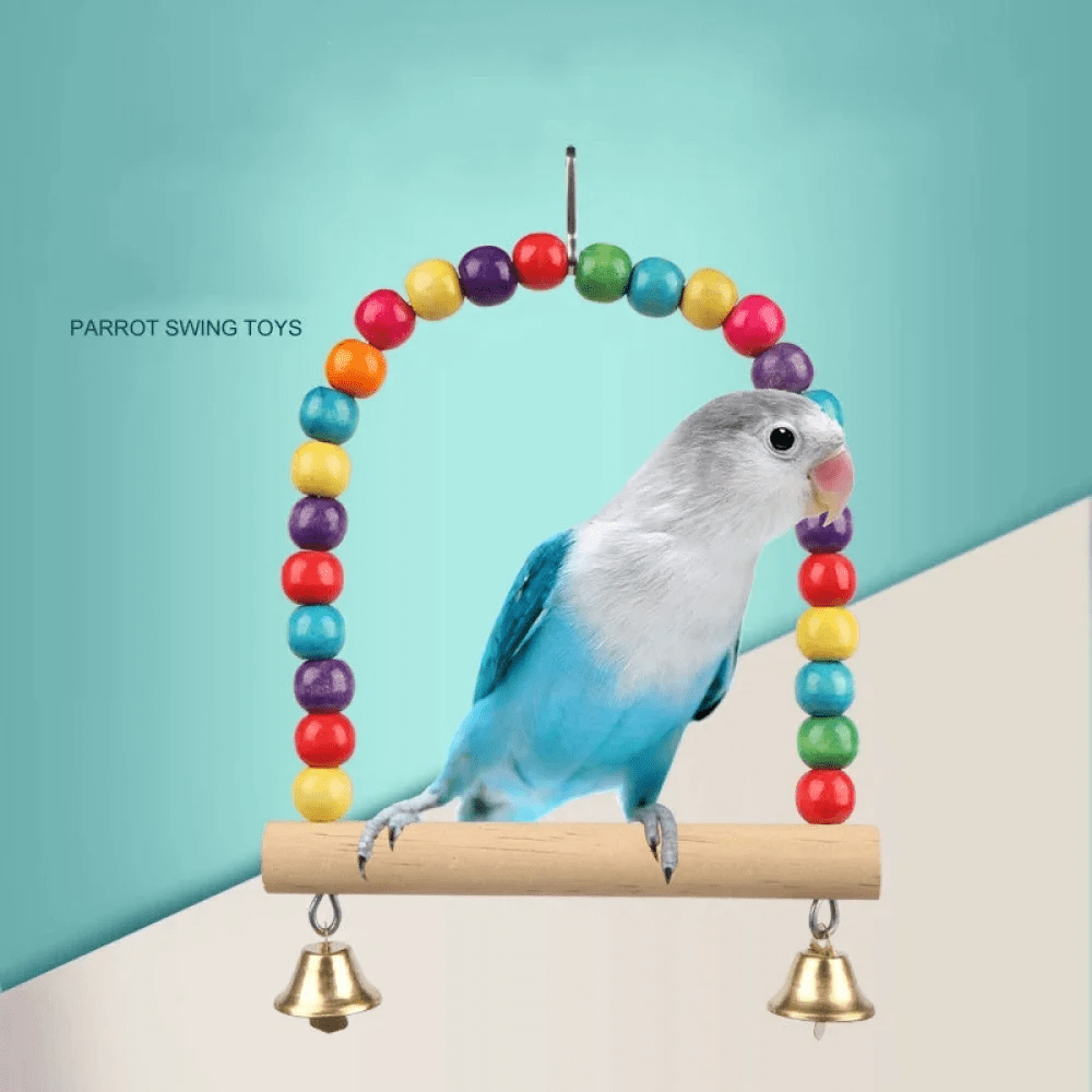 Ensemble de jouets pour oiseaux Ensemble de jouets à mâcher pour perroquets Balançoire Suspension Station Pont Jouet Combinaison Ensemble Jouets Accessoires de Cage pour Oiseaux en Bois Durables Perchoir pour Perroquets Jouet à Balançoire Oiseaux Perles colorées Fournitures pour Oiseaux Cloches Jouets Balançoires Suspendues pour Cage