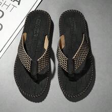 Men's Flip Flops With Woven Texture Soles - Black - View 3