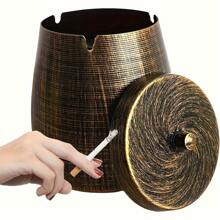 1 cendrier métallique vintage avec couvercle, cendrier coupe-vent, convient pour une utilisation en intérieur et en extérieur sur les tables
