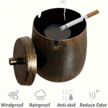 1 cendrier métallique vintage avec couvercle, cendrier coupe-vent, convient pour une utilisation en intérieur et en extérieur sur les tables