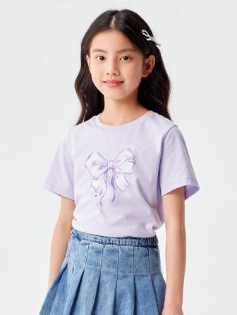Balabala Kids' T-Shirt  Tween Girls  Short Sleeve 2024 Summer  Sweet Print Top
