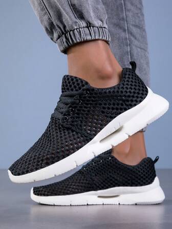 Men's Breathable Hollow-Out Sports Shoes, Lightweight Running Shoes For Morning Run And Exercise