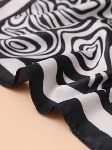 1PC Ladies Psychedelic Geo Print Square Scarf Elegant Neckerchief Bandana Women Satin Head Scarf Hair Accessories Boho Bandana,Hair Band,Head Band Ideal For Dressing Up Your Look - Black and White - View 3