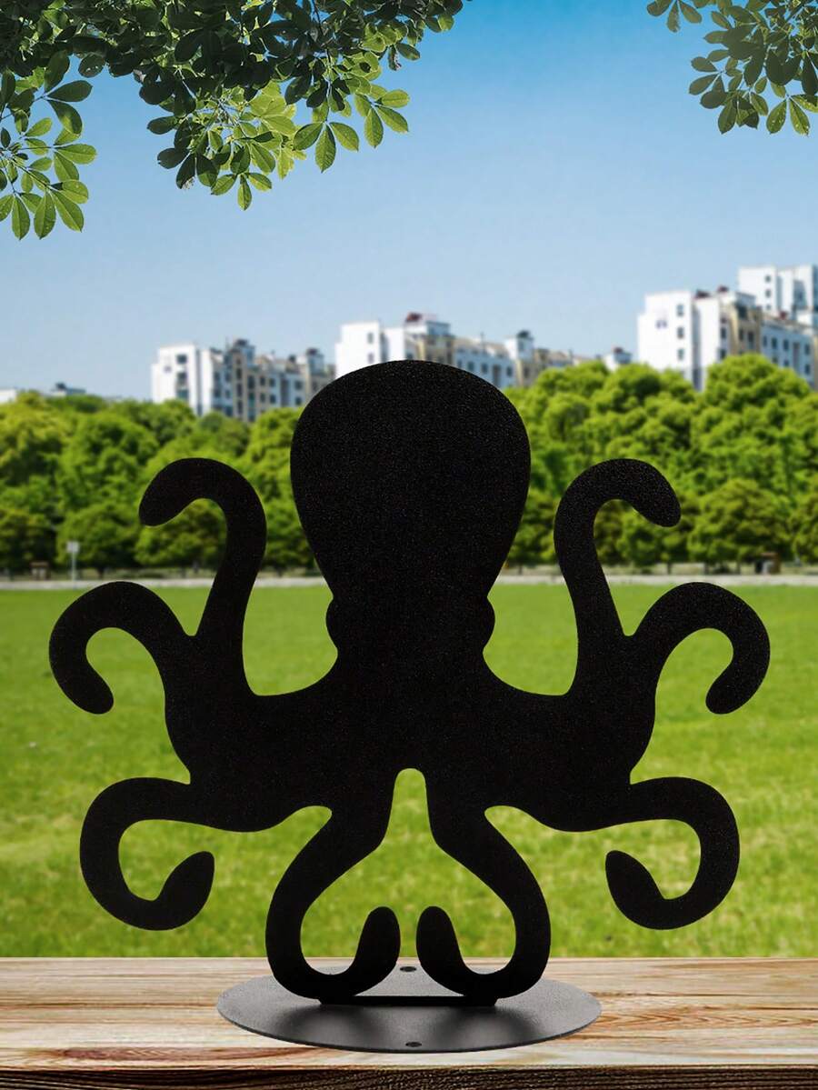 1pc Creative Octopus-Shaped Metal Fence Insert For Outdoor Garden Decoration - Black - View 1