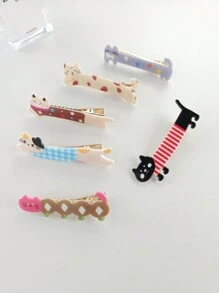 6件装女士甜美刘海夹日韩卡通长款猫咪鳄鱼发夹亚克力发夹猫耳爪夹发爪发夹 - 圖片色 - 查看 1