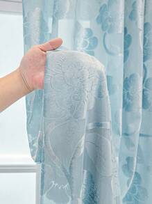 1 Stück Beige Plüsch Lotus Blumenmuster Zimmer Dekoration Vorhang, flockiger handgefertigter Polyester halbtransparentes Fenstervorhang für Schlafzimmer Wohnzimmer Dekoration