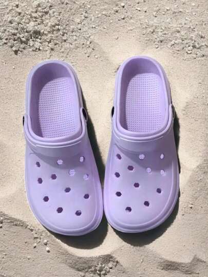 Ladies Summer Fashionable Hollow Out Shoes, Korean Style Ins Solid Color Simple Sweetheart Anti-Skid Thick-Soled Couples Open-Toe Sandals For Outdoor Wear.