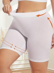 Meguma 1pc Women Plus Size High Waist Shorts, Stretchy Nude Feeling Tight Compression Shorts, Fitness Underwear