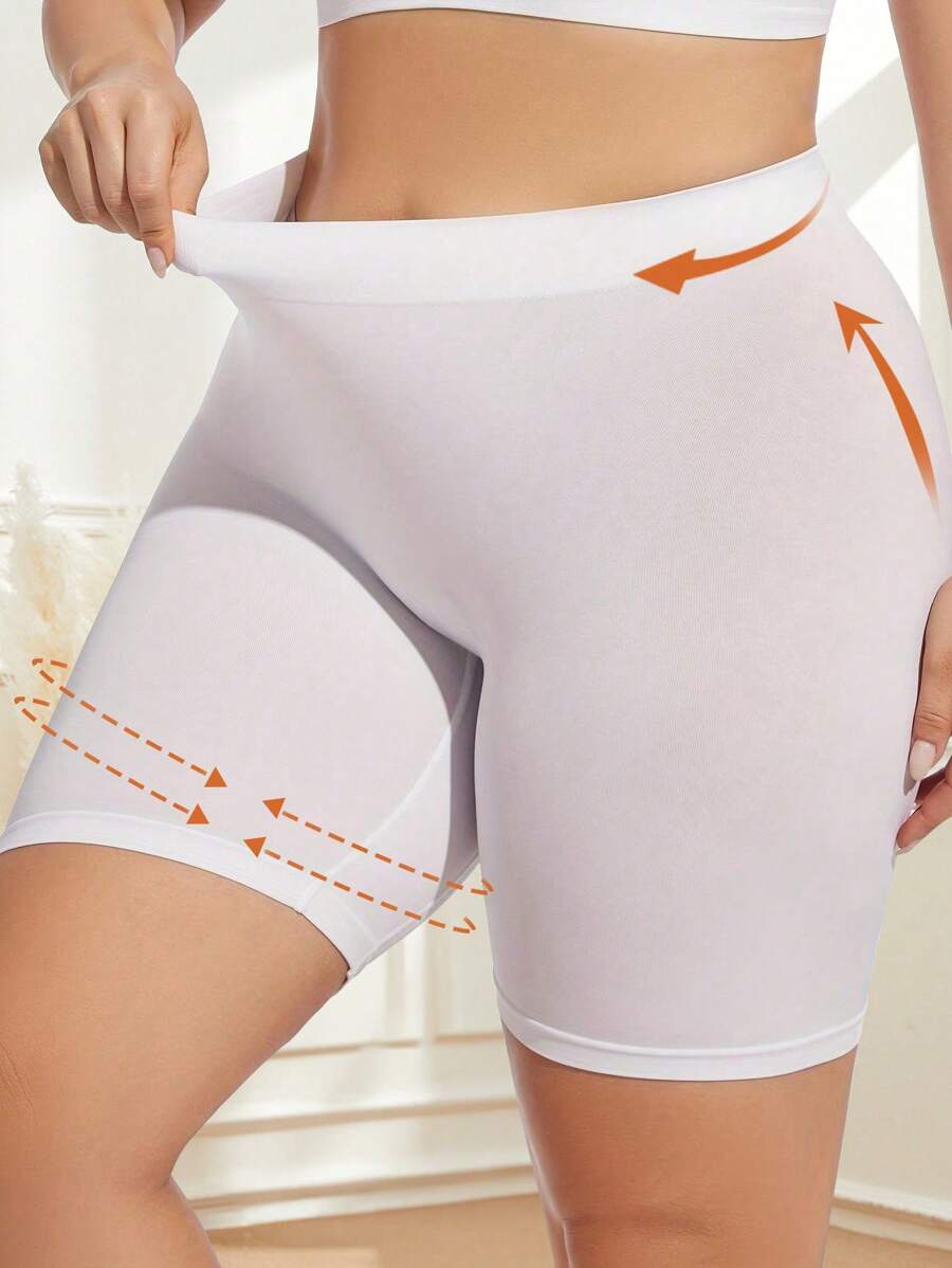 Meguma 1pc Women Plus Size High Waist Shorts, Stretchy Nude Feeling Tight Compression Shorts, Fitness Underwear