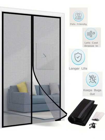 1个重型磁性纱门 - 防止蚊子进入，享受新鲜空气 - 自密封，免提式网状隔断 - 非常适合有宠物和儿童的家庭。