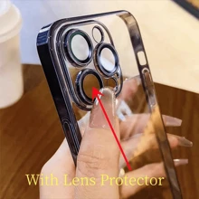 Clear Phone Case 1pc Luxury Transparent Protective Case With Plated Glossy Surface And Built-In Glass Lens Camera, Full-Body Phone Case Fit For IPhone 16/16PRO/16PLUS/16PROMAX/11/11PROMAX/12/12PRO/12PROMAX/13/13PRO/13PROMAX/14/14PRO/14PROMAX/15/15PRO/15PROMAX