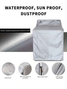 1PC Drum Washing Machine And Dryer Waterproof, Sunproof, Dustproof Protective Cover. PVC Material, Equipped With Tied Rope For Adjustable Size, Suitable For Most Top-Loading Or Front-Loading Washing Machines - White - View 2