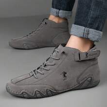 Men's Handcrafted Leather Shoes, Casual High-Top / Mid-Top  Boots With Slip-Resistant And Durable Soles - Grey - View 4