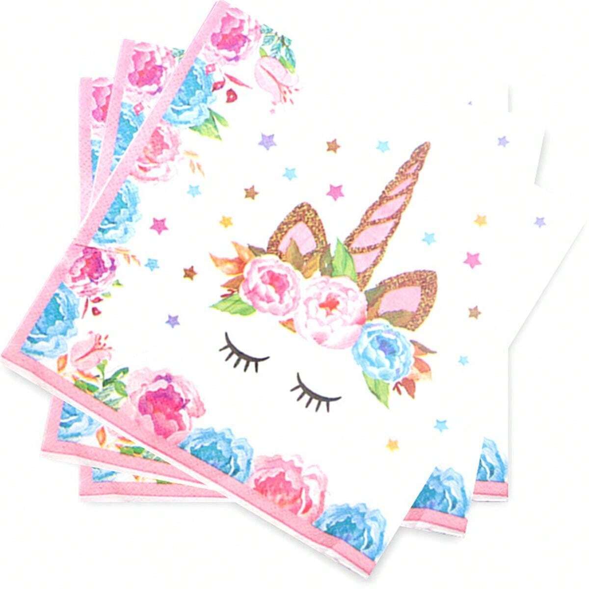 20Pcs Pink Unicorn Napkins For Birthday Party, Unicorn Party Supplies