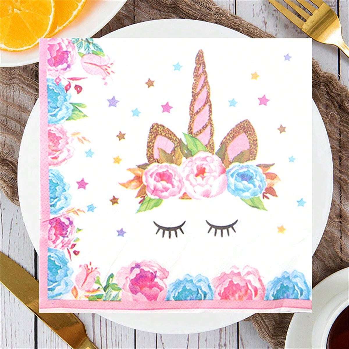 20Pcs Pink Unicorn Napkins For Birthday Party, Unicorn Party Supplies