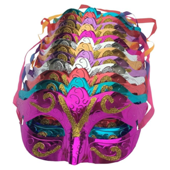 12pcs Gold-Plated Party Masks For Weddings, Parties, Carnivals; Color Randomized, Back To School Valentine Day