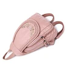 Rhinestone-Studded Small Cat Design Soft Leather Backpack For Women, Embroidered Chinese Style Flower Chest Bag For Shopping & Travel - Pink - View 11