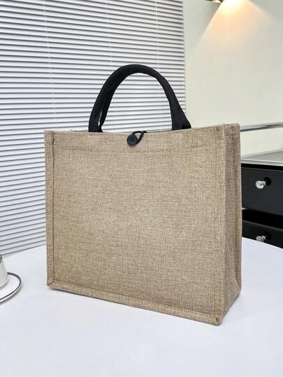 1pc Khaki-Colored Coarse Linen Large Capacity Korean-Style Tote Bag,Suitable For Ladies" Use In Campus,Outing And Date, Literary Shopping Bag & Book Bag For Women Or Students, Perfect For Books