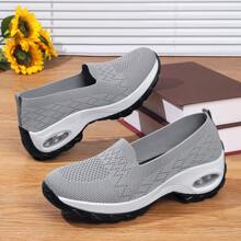 Fashionable Cross-Border Women Athletic And Casual Shoes, Breathable, Wear-Resistant, Stylish, Comfortable, Slip-On Square Dance Shoes, Rocking Shoes, Versatile, Breathable Fabric, Platform Thick Bottom Increase. - Grey - View 7