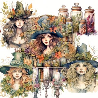 120pcs Stickers Magic Theme With Magic Herb, Plant, Florals, Jars Patterns, For Junk Journal Supplies, Album Journal Sticker Stationery, Paper DIY Craft Kits, Suitable For Gift Wrapping Decor,Scrapbooking, Explosion Gift Box, Junkjournal, Greeting Cards, Bottle Stickers