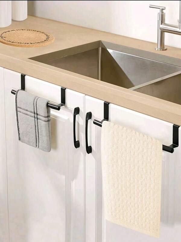 1pc/2pcs,Stainless Steel Kitchen Cabinet Door Towel Rack Seamless Bathroom Bathroom Door Back Kitchen Door Towel Rod Storage Rack