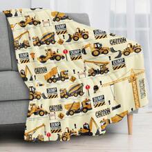 1pc Excavator Game Style Flannel Fleece Blanket, Modern Style Polyester Fiber Rectangular Blanket Suitable For Multiple Scenarios