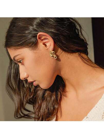 3 Pairs Geometric Teardrop Earrings Set, Gold-Tone Polygon Earrings, Suitable For Women's Daily Wear, Also As Gift, Wedding, Casual Gathering