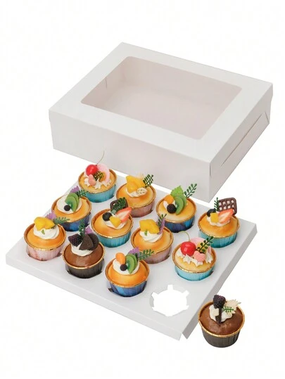5pcs White Cupcake Box With Clear Display Window, 12pcs/Pack, Muffin & Cupcake Holder, Great For Wedding, Birthday, Party, Picnic, Dessert Packaging School Supplies Food Bag Food Box Suitable For Candy Chocolate Cookies Etc.