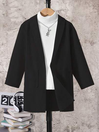 Chłopięcy, wiosenny, jednorzędowy, gładki, modny płaszcz z kołnierzykiem w stylu retro, swobodny, średniej długości, unisex trencz w minimalistycznym stylu