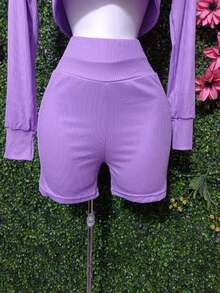Conjunto Short y blusa manga larga León  TELA RIF TELA LIGERA - Morado Violeta - Ver 3