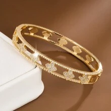 1pc Exquisite Hollowed-Out Flower Design Inlaid Cubic Zirconia Women Bracelet Valentines