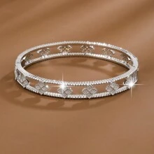 1pc Exquisite Hollowed-Out Flower Design Inlaid Cubic Zirconia Women Bracelet Valentines
