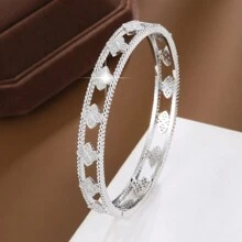 1pc Exquisite Hollowed-Out Flower Design Inlaid Cubic Zirconia Women Bracelet Valentines